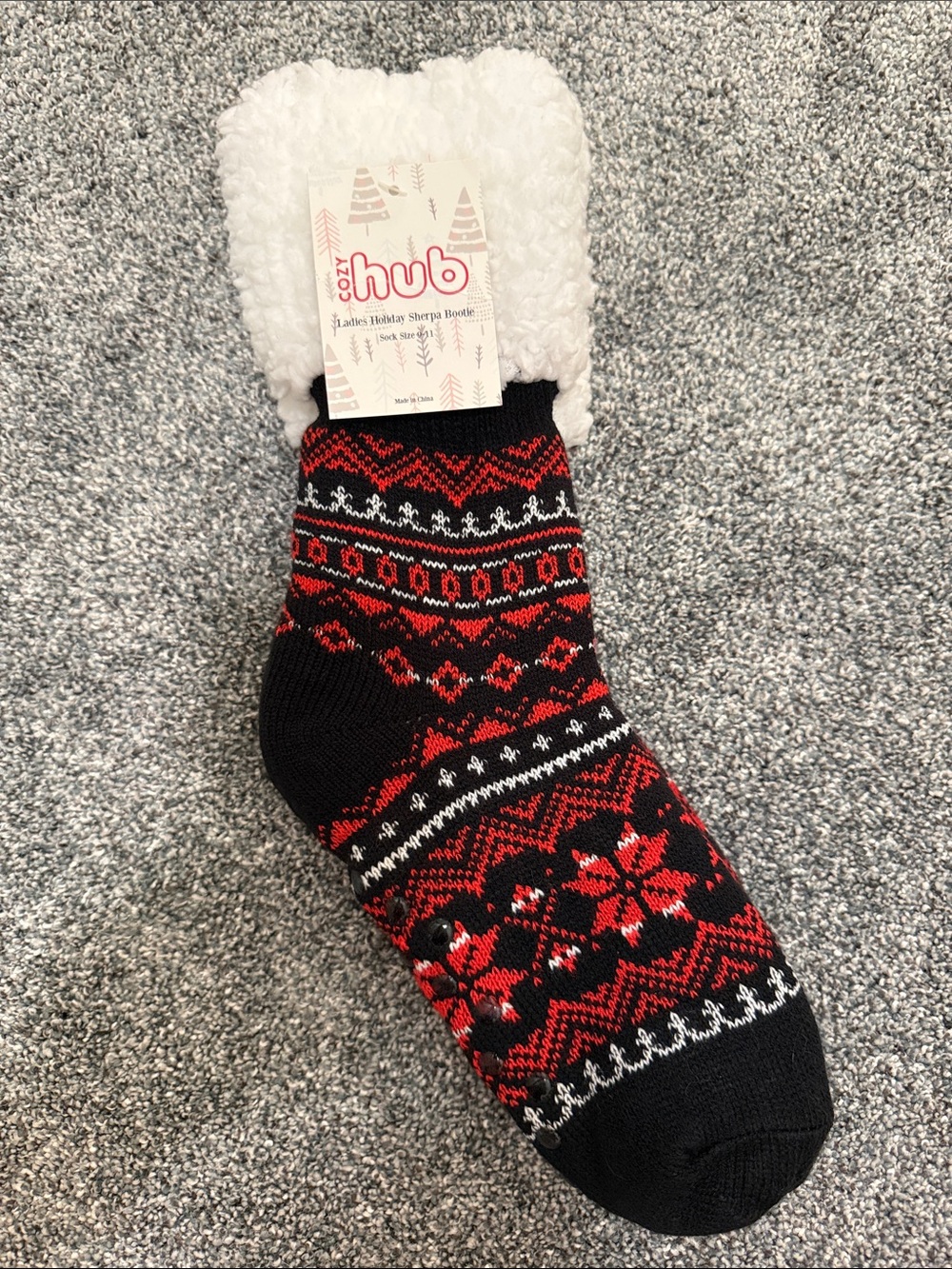 Women’s Black & Red Holiday Sherpa Socks